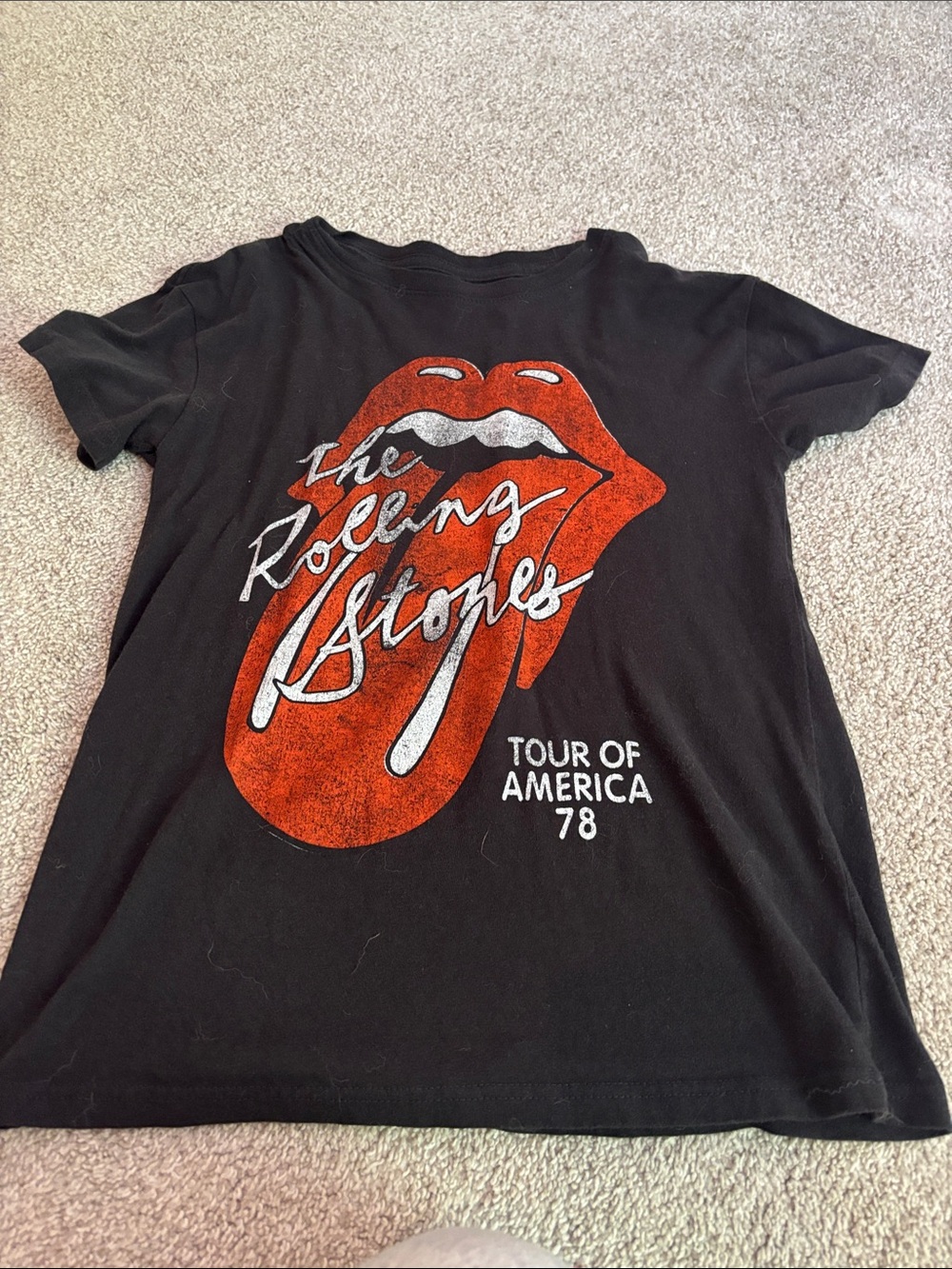 the Rolling Stones Black Tee with Red Tongue Graphic